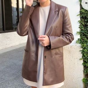 Zara Brown Leather Blazer Jacket